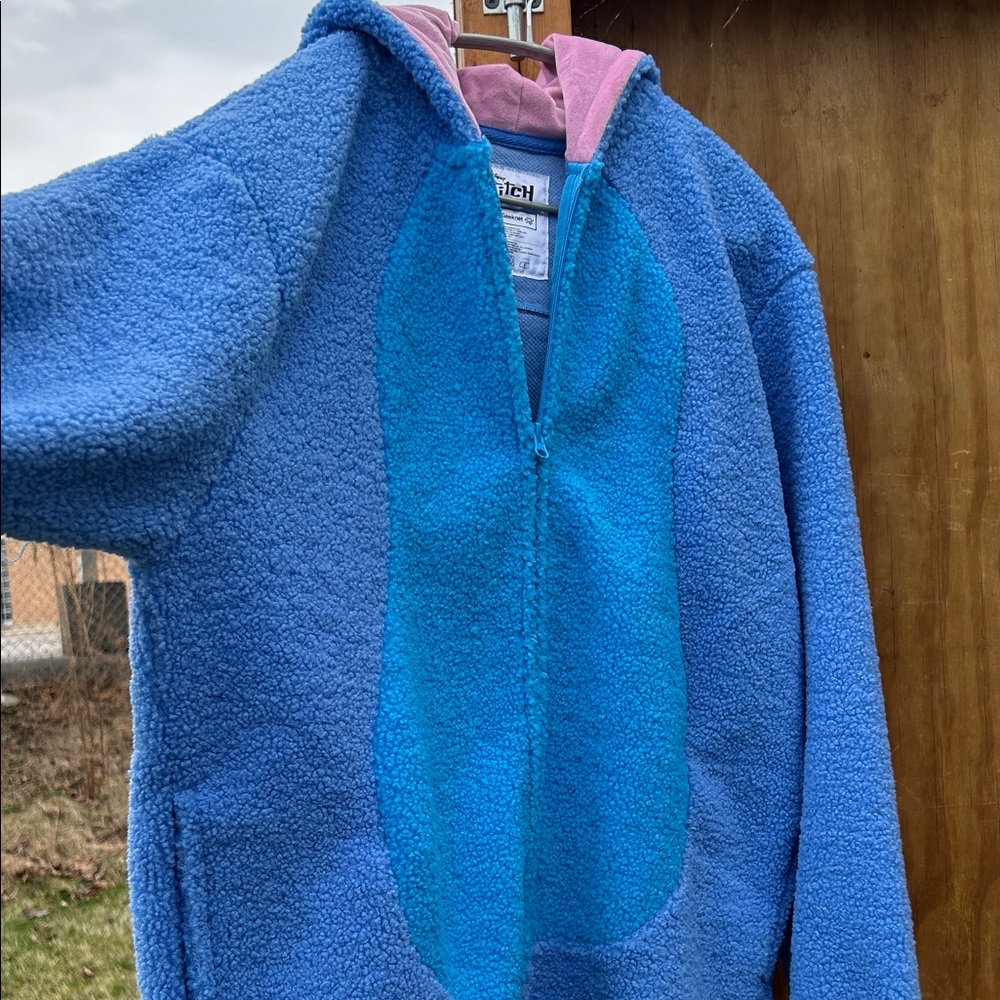 Disney Blue Stitch Plush Hoodie with Pink Ear Accents - Picture 4 of 4